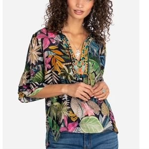 Johnny Was,Tropical Tiered Ruffle-sleeve top